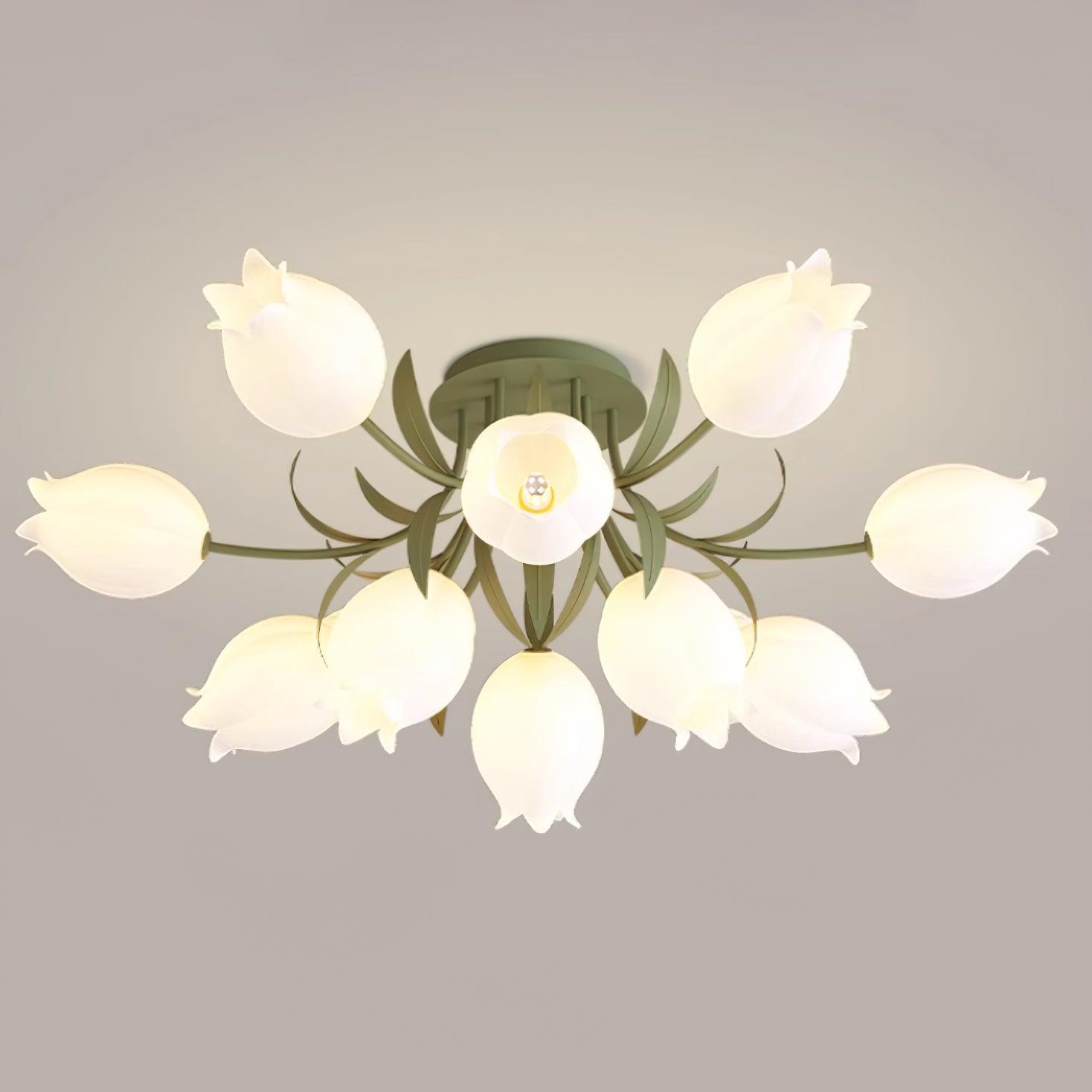 Ivory Ceiling Light Lily Flower Blossom Green Base