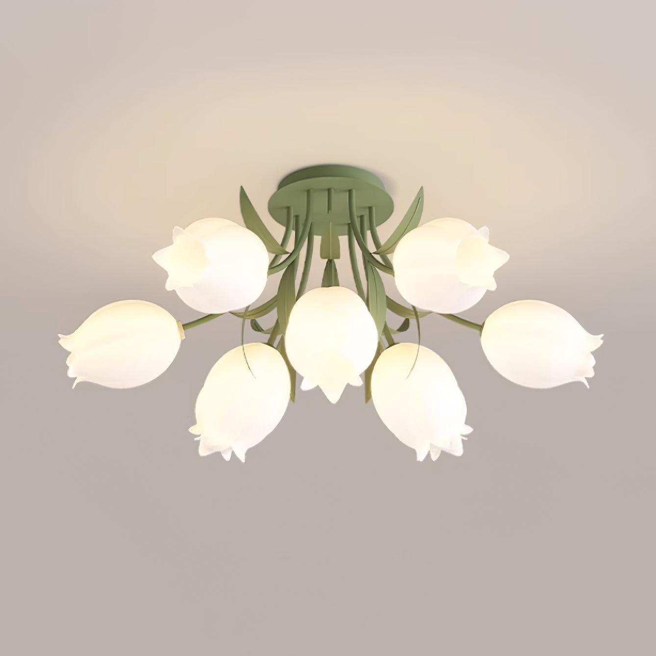Ivory Ceiling Light Lily Flower Blossom Green Base