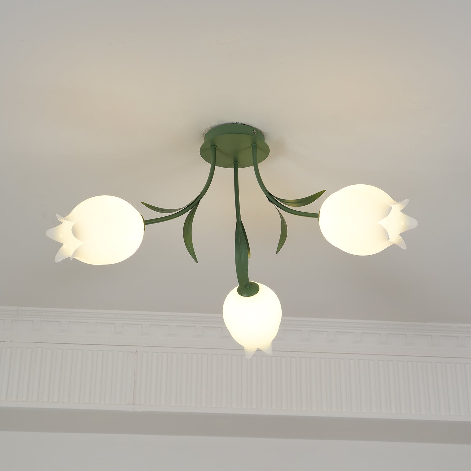 Ivory Ceiling Light Lily Flower Blossom Green Base