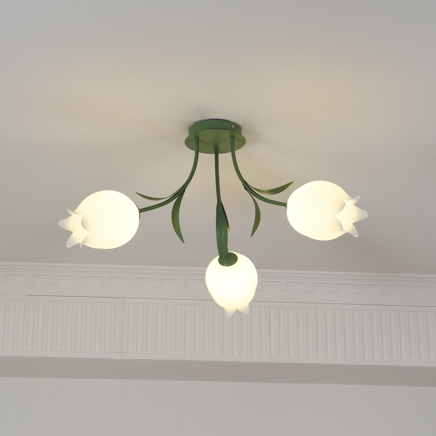 Ivory Ceiling Light Lily Flower Blossom Green Base