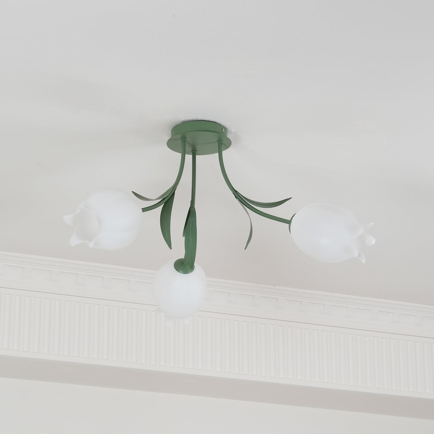 Ivory Ceiling Light Lily Flower Blossom Green Base