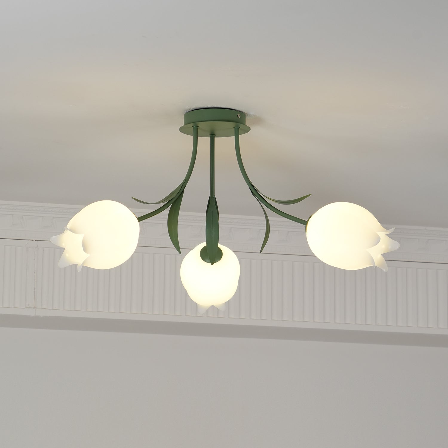 Ivory Ceiling Light Lily Flower Blossom Green Base