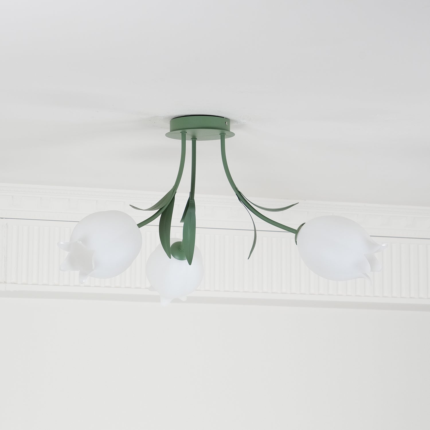 Ivory Ceiling Light Lily Flower Blossom Green Base