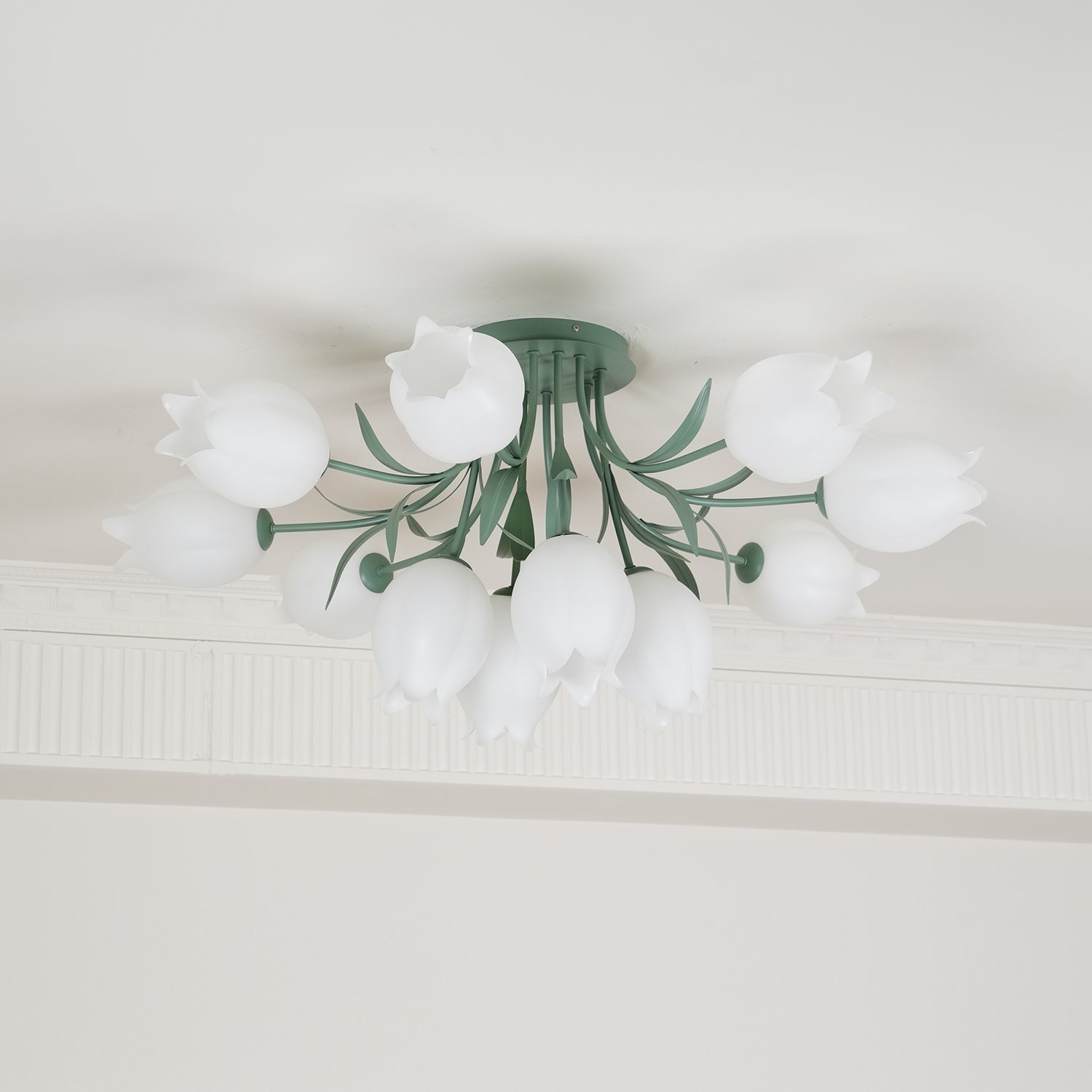 Ivory Ceiling Light Lily Flower Blossom Green Base
