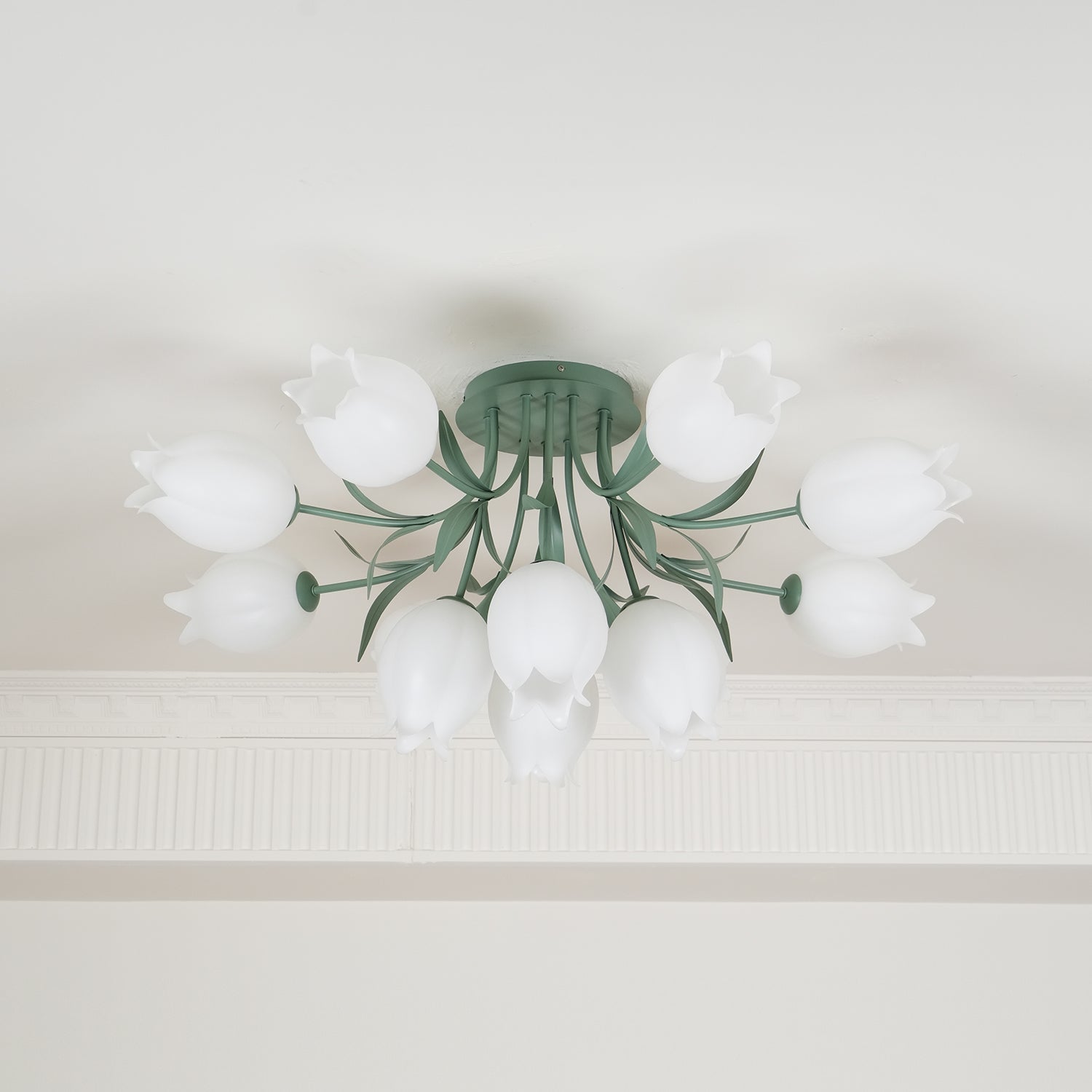 Ivory Ceiling Light Lily Flower Blossom Green Base