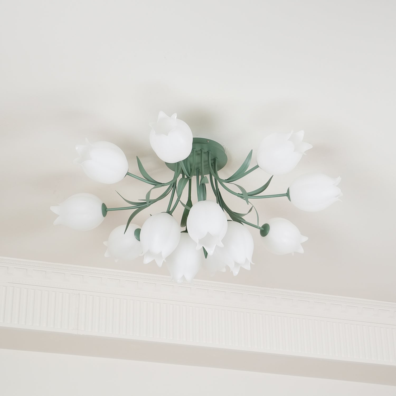 Ivory Ceiling Light Lily Flower Blossom Green Base
