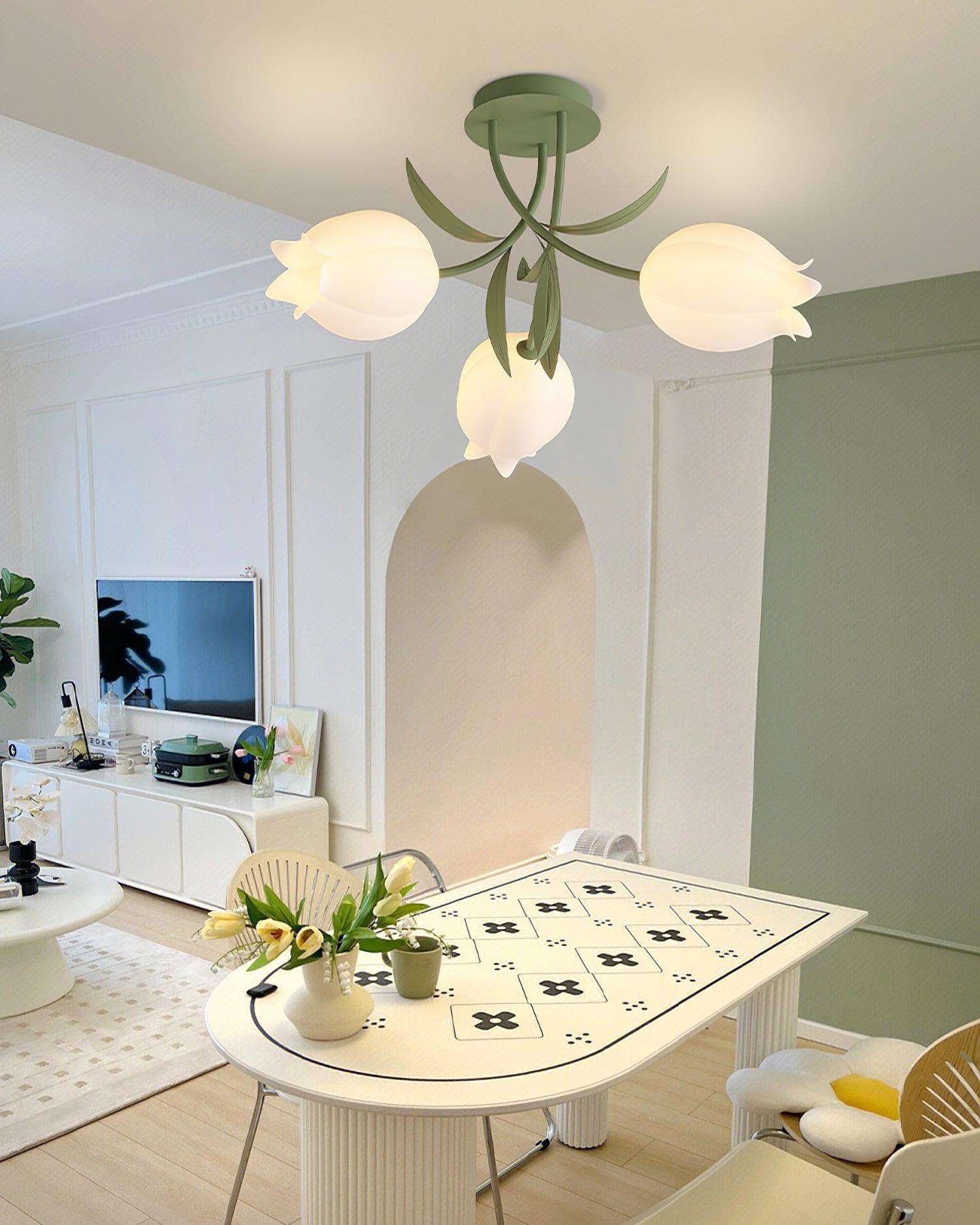 Ivory Ceiling Light Lily Flower Blossom Green Base