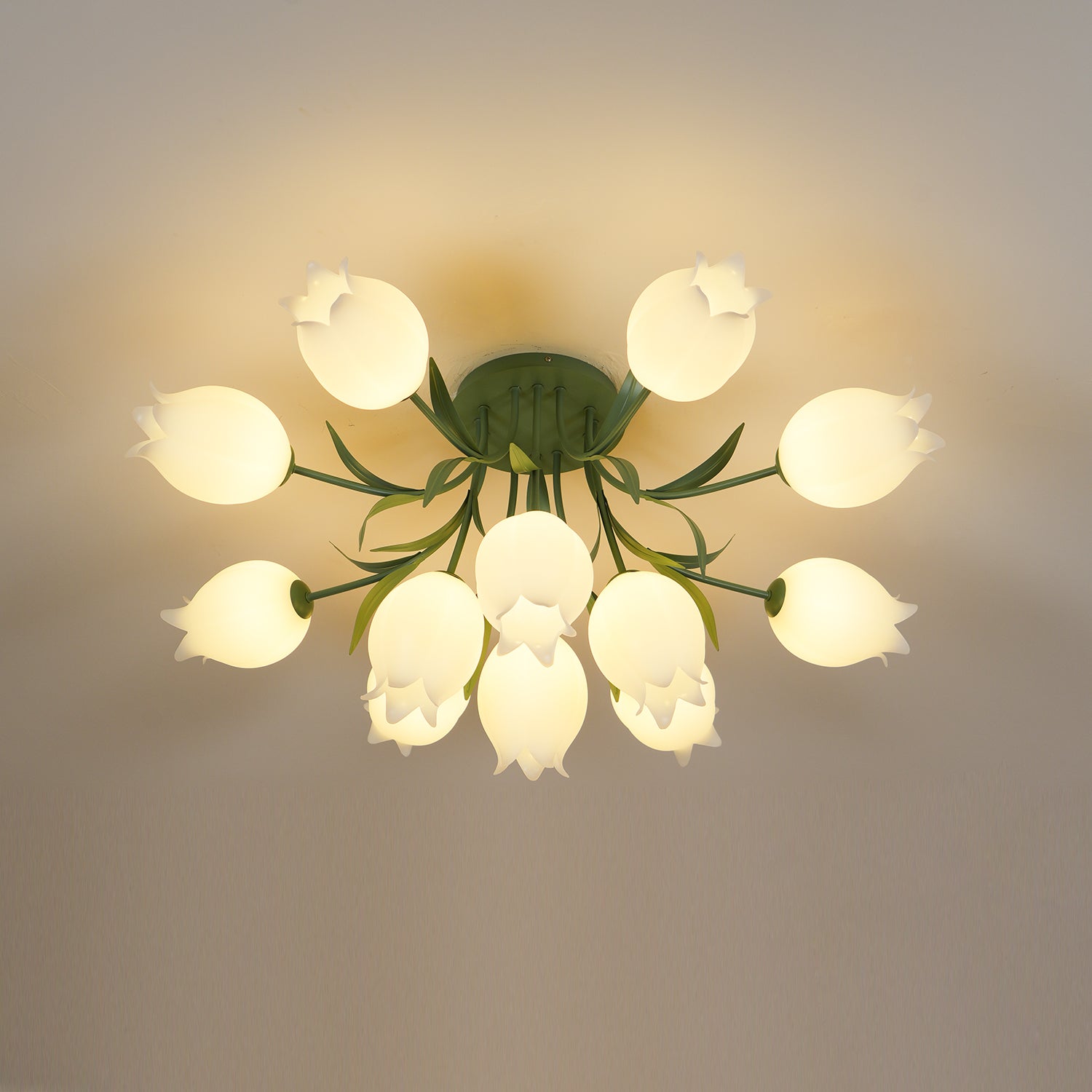 Ivory Ceiling Light Lily Flower Blossom Green Base