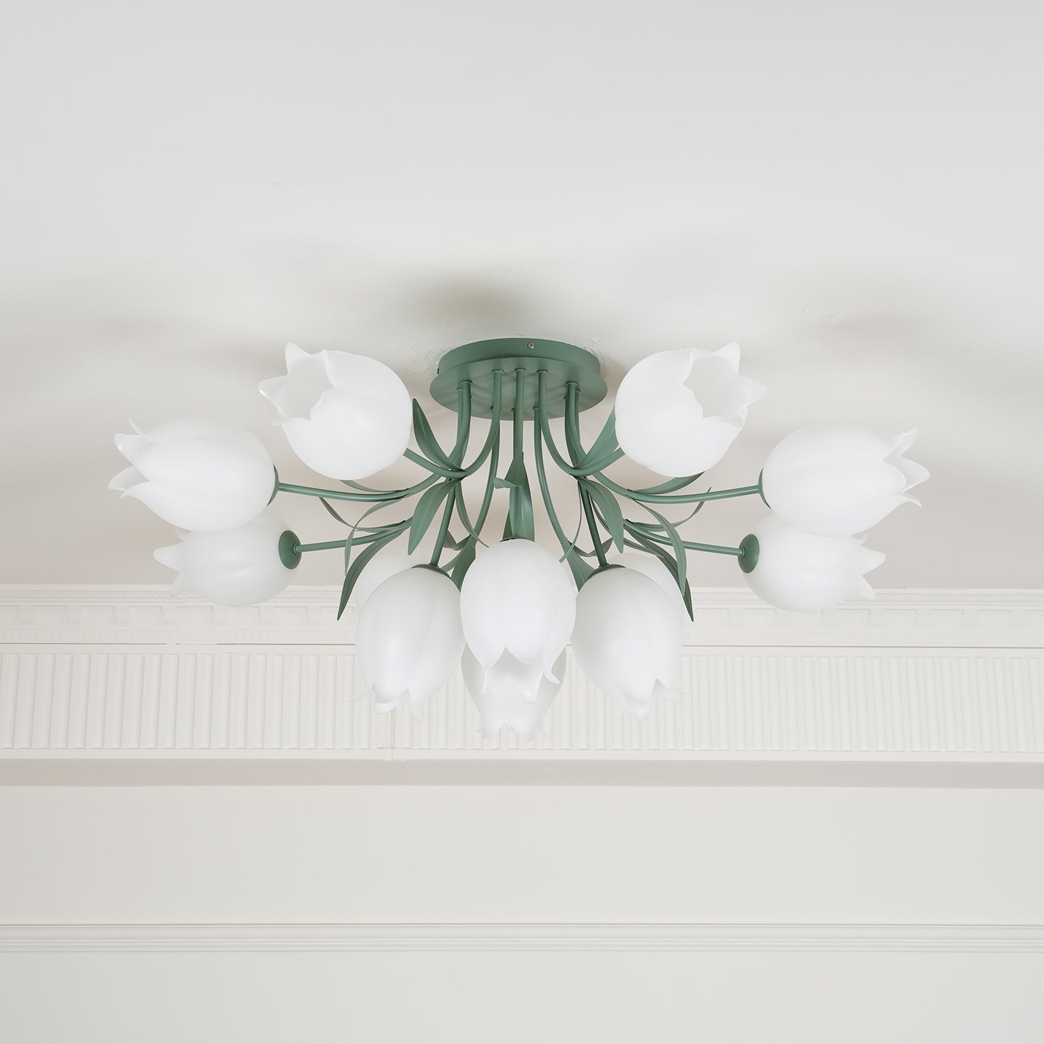 Ivory Ceiling Light Lily Flower Blossom Green Base