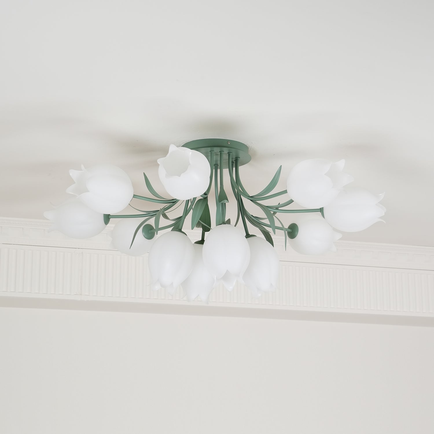 Ivory Ceiling Light Lily Flower Blossom Green Base