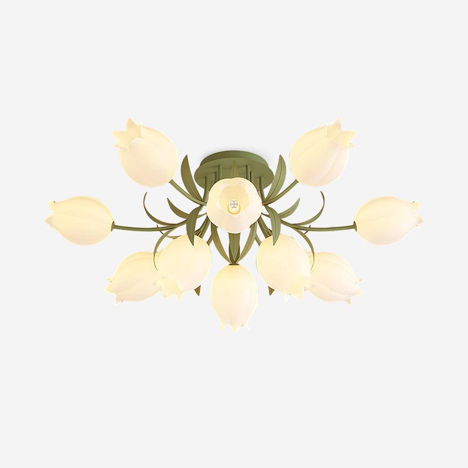 Ivory Ceiling Light Lily Flower Blossom Green Base