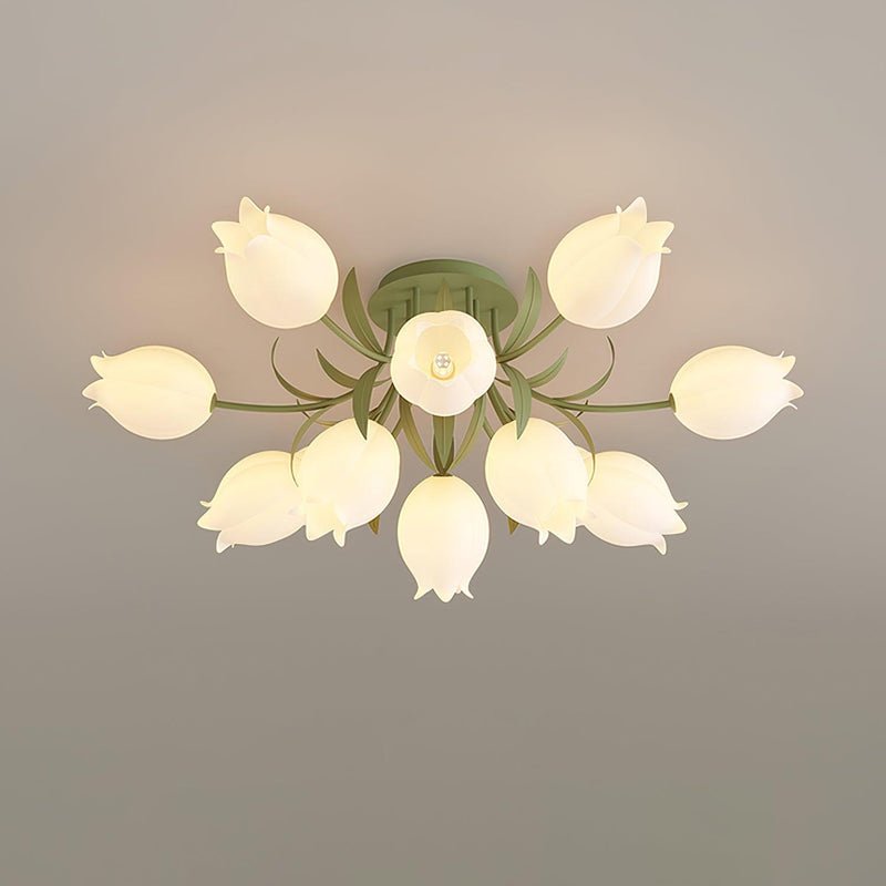 Ivory Ceiling Light Lily Flower Blossom Green Base