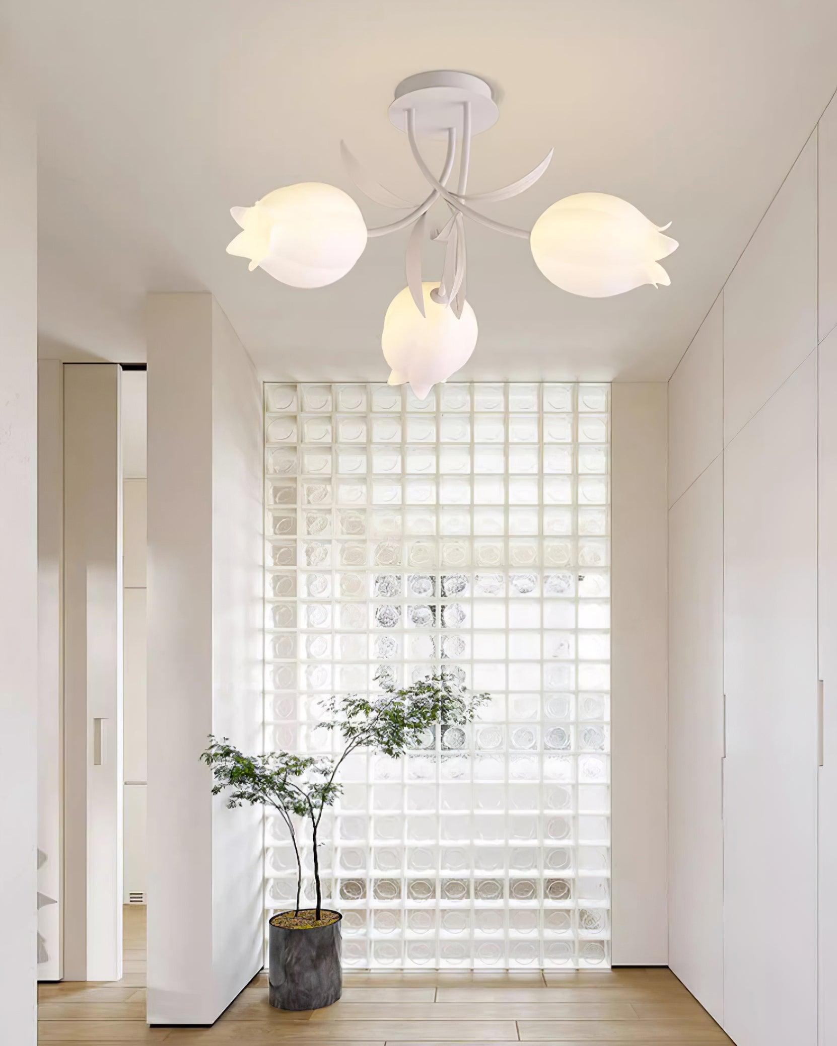Ivory Ceiling Light Lily Flower Blossom Green Base