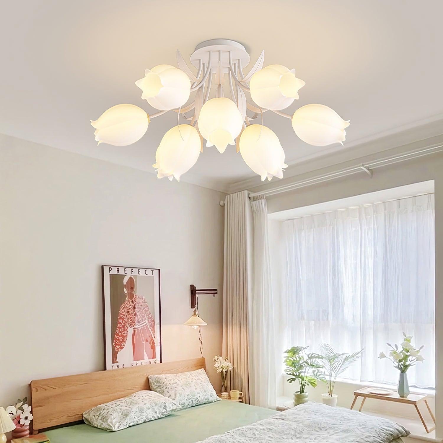 Ivory Ceiling Light Lily Flower Blossom Green Base