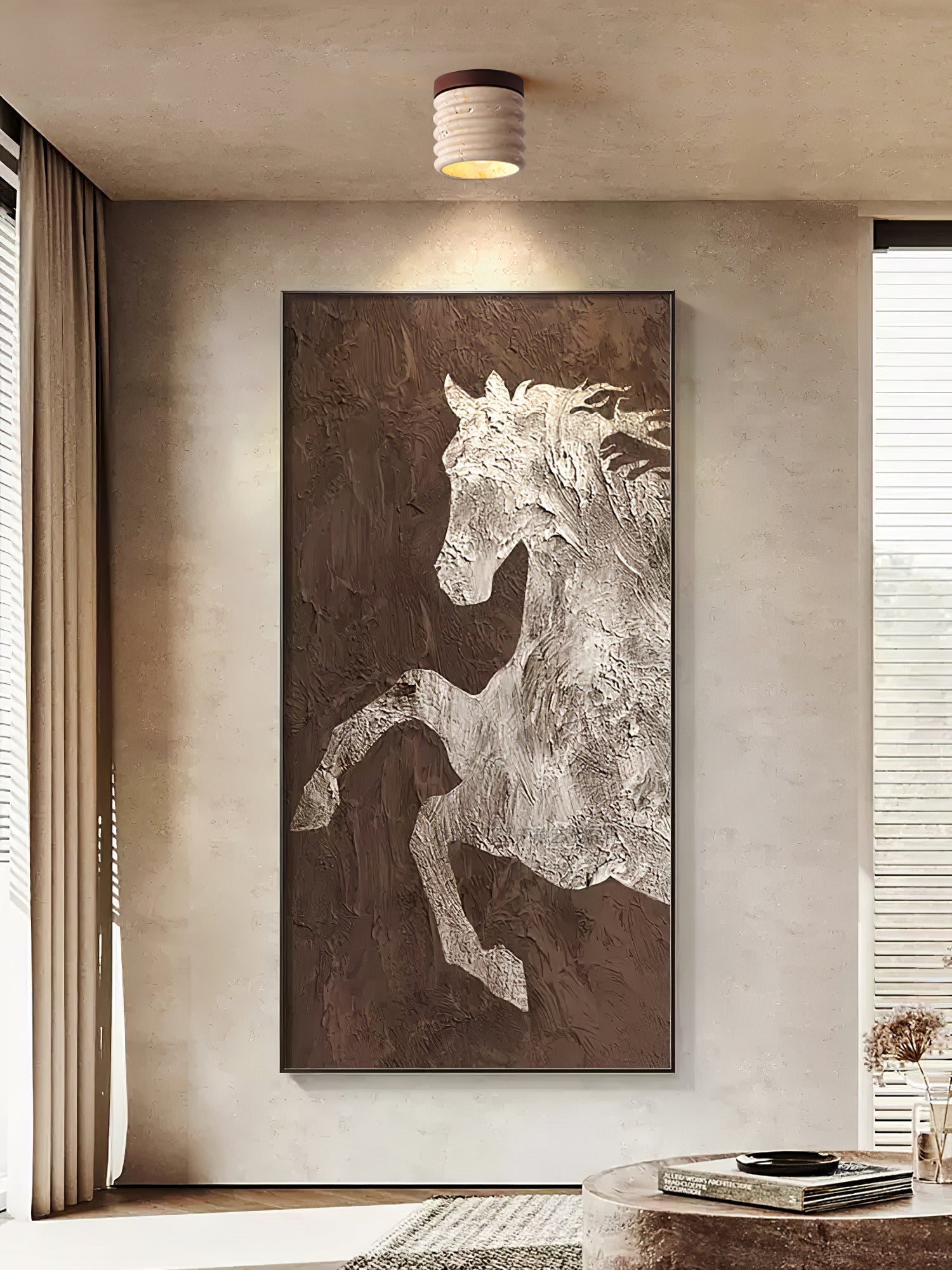 Vomaran Fluted Cylinder Travertine Ceiling Light
