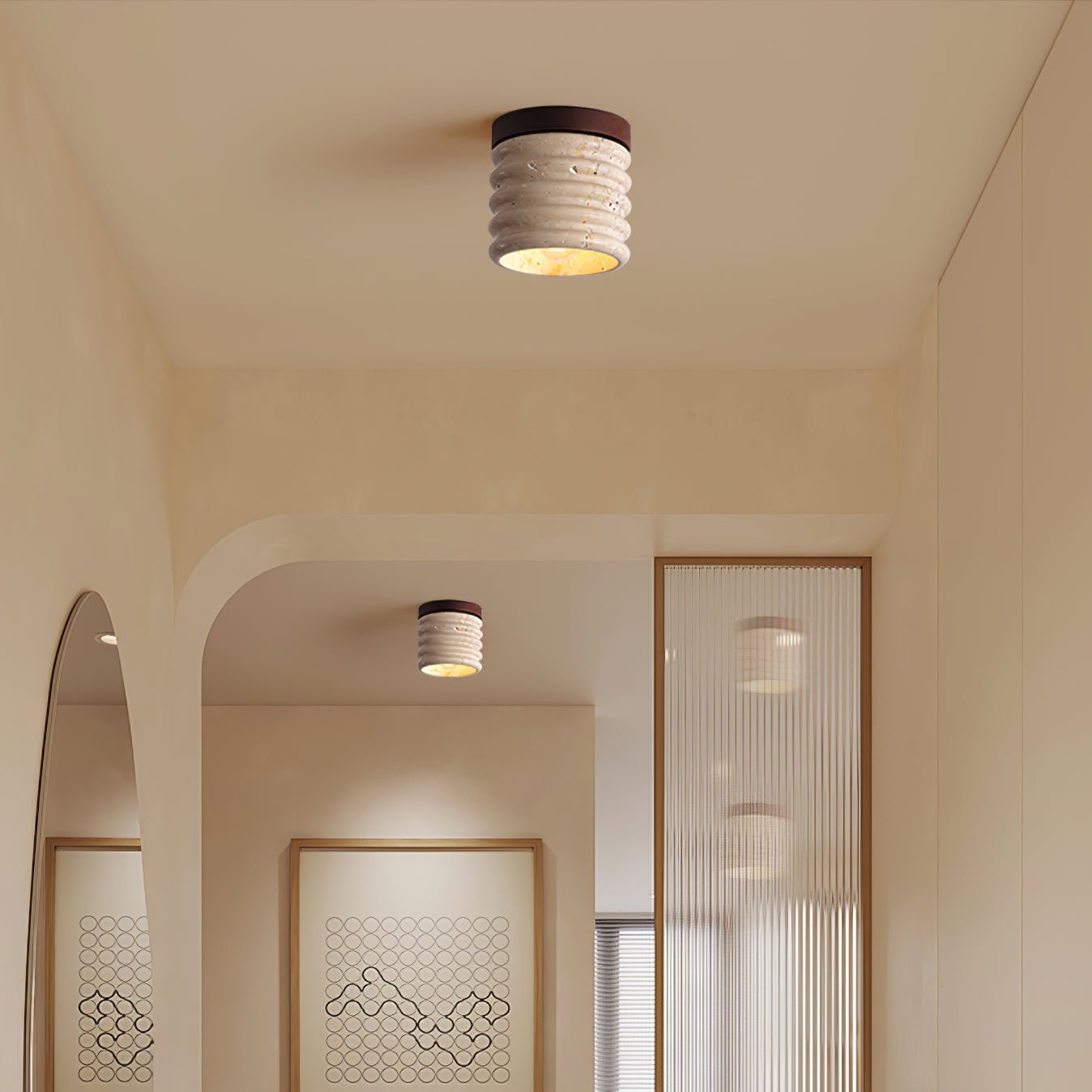 Vomaran Fluted Cylinder Travertine Ceiling Light