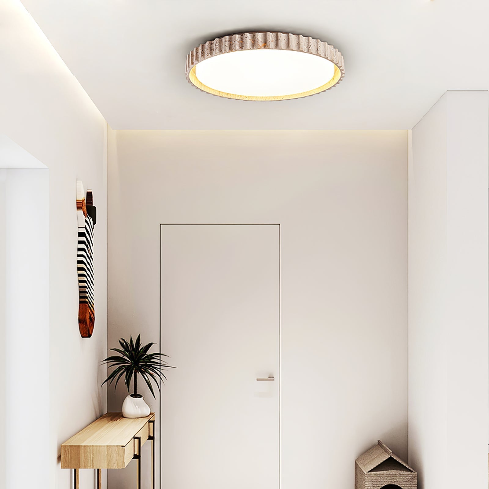 Obsidian Fluted Ring Travertine Ceiling Light