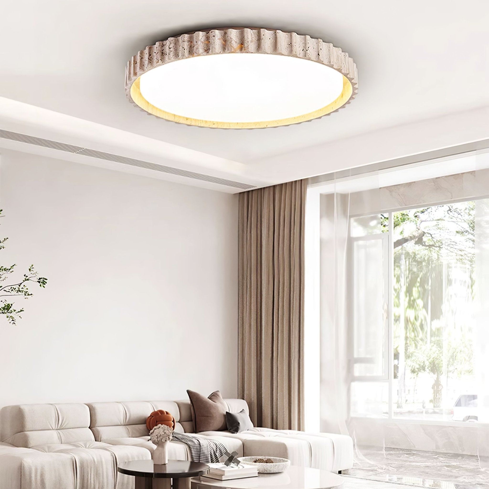 Obsidian Fluted Ring Travertine Ceiling Light