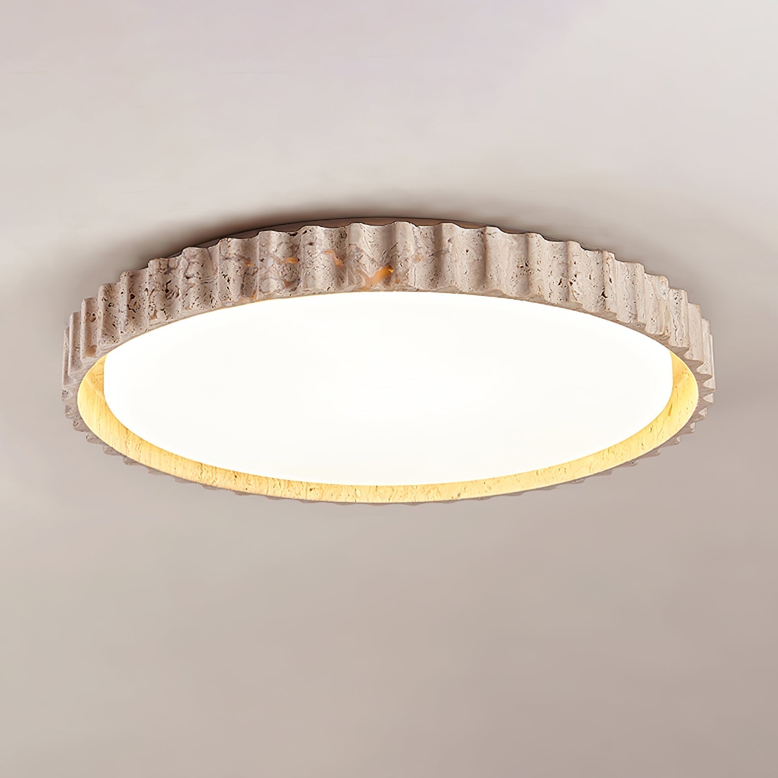 Obsidian Fluted Ring Travertine Ceiling Light