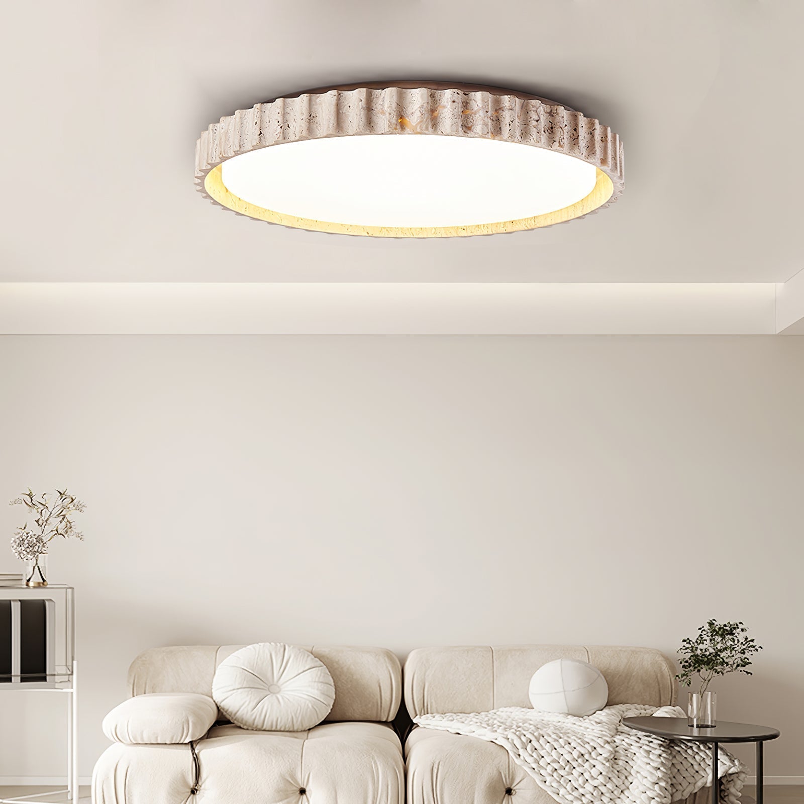 Obsidian Fluted Ring Travertine Ceiling Light