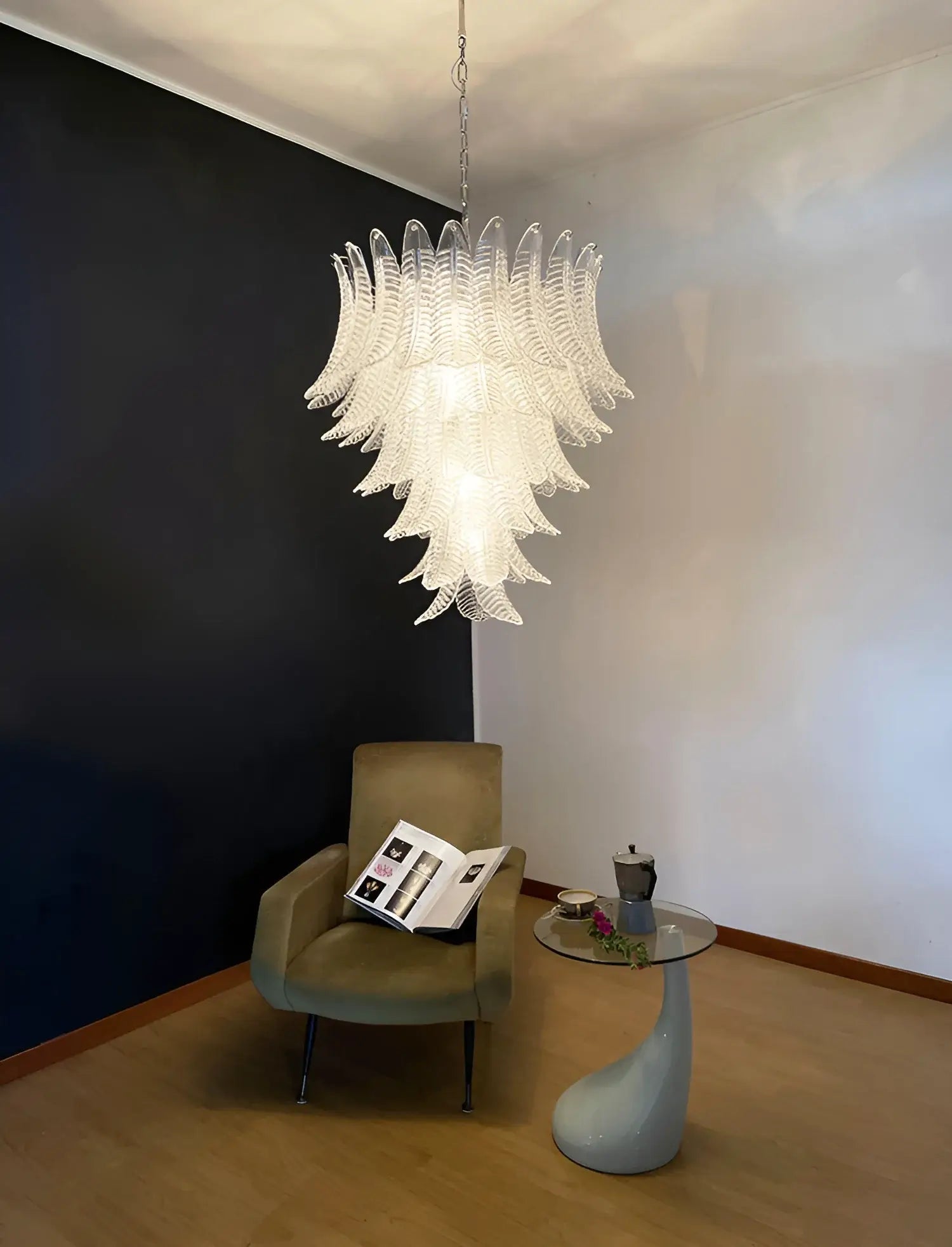 Eirineon Chandelier Clear Glass Leaf Cascading Elegant