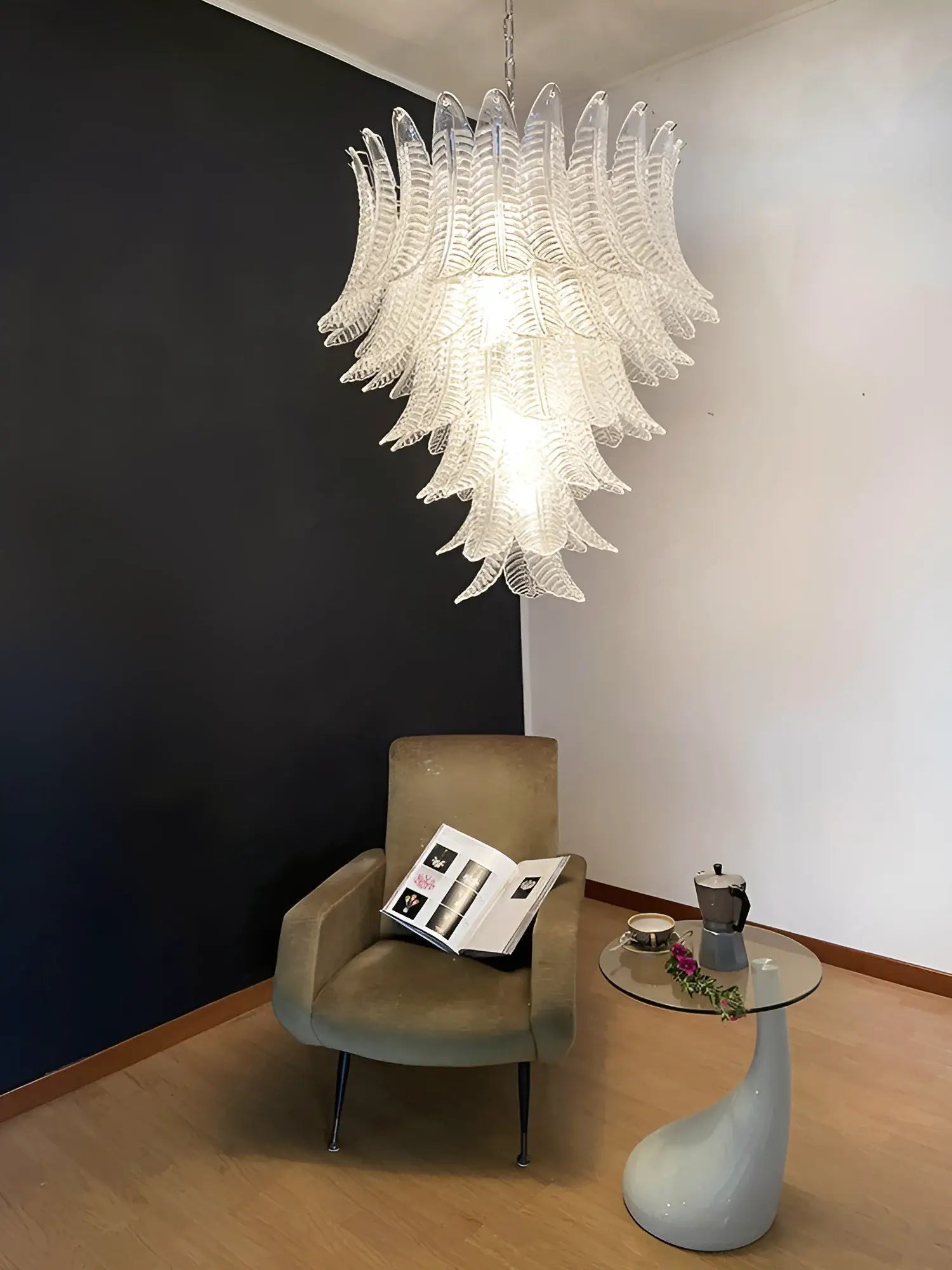 Eirineon Chandelier Clear Glass Leaf Cascading Elegant
