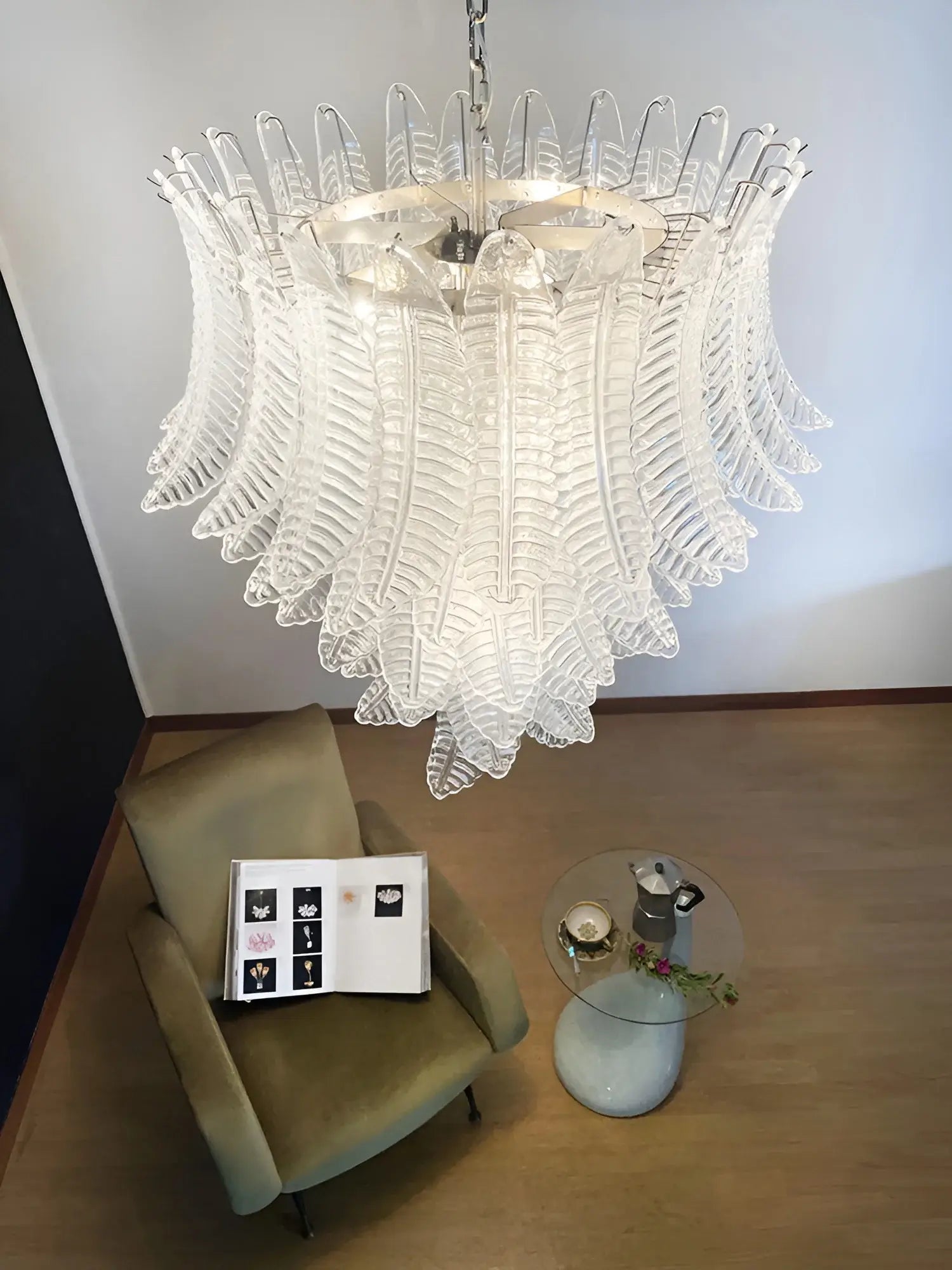 Eirineon Chandelier Clear Glass Leaf Cascading Elegant
