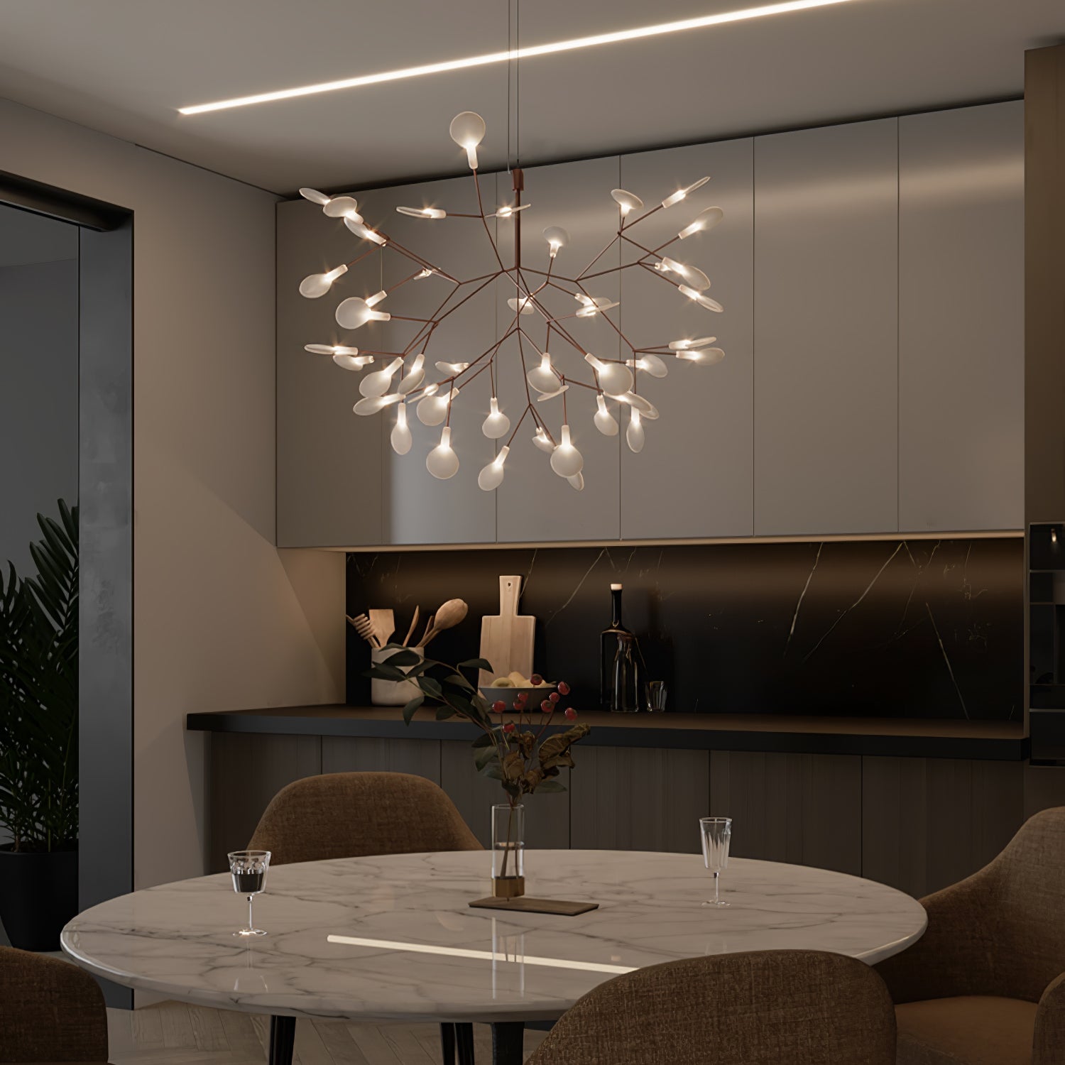 Auroreon Chandelier Rose Gold Firefly LED Branch