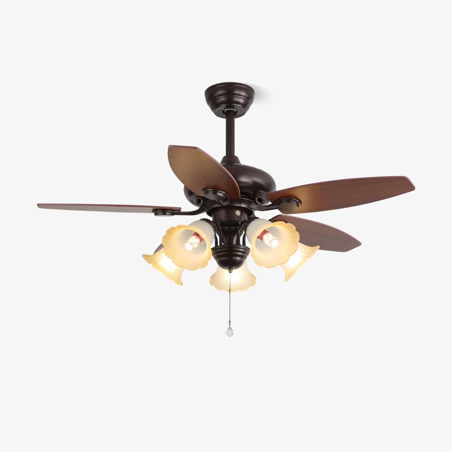 Elviveon Vintage Wood Glass Ceiling Fan Light
