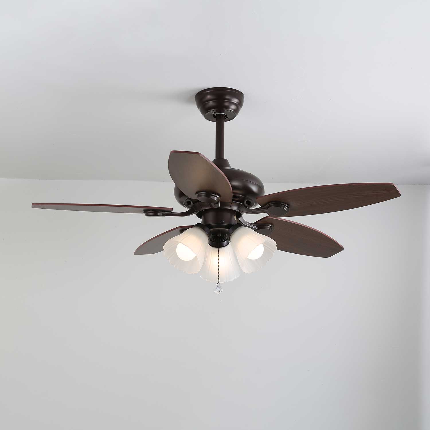 Elviveon Vintage Wood Glass Ceiling Fan Light