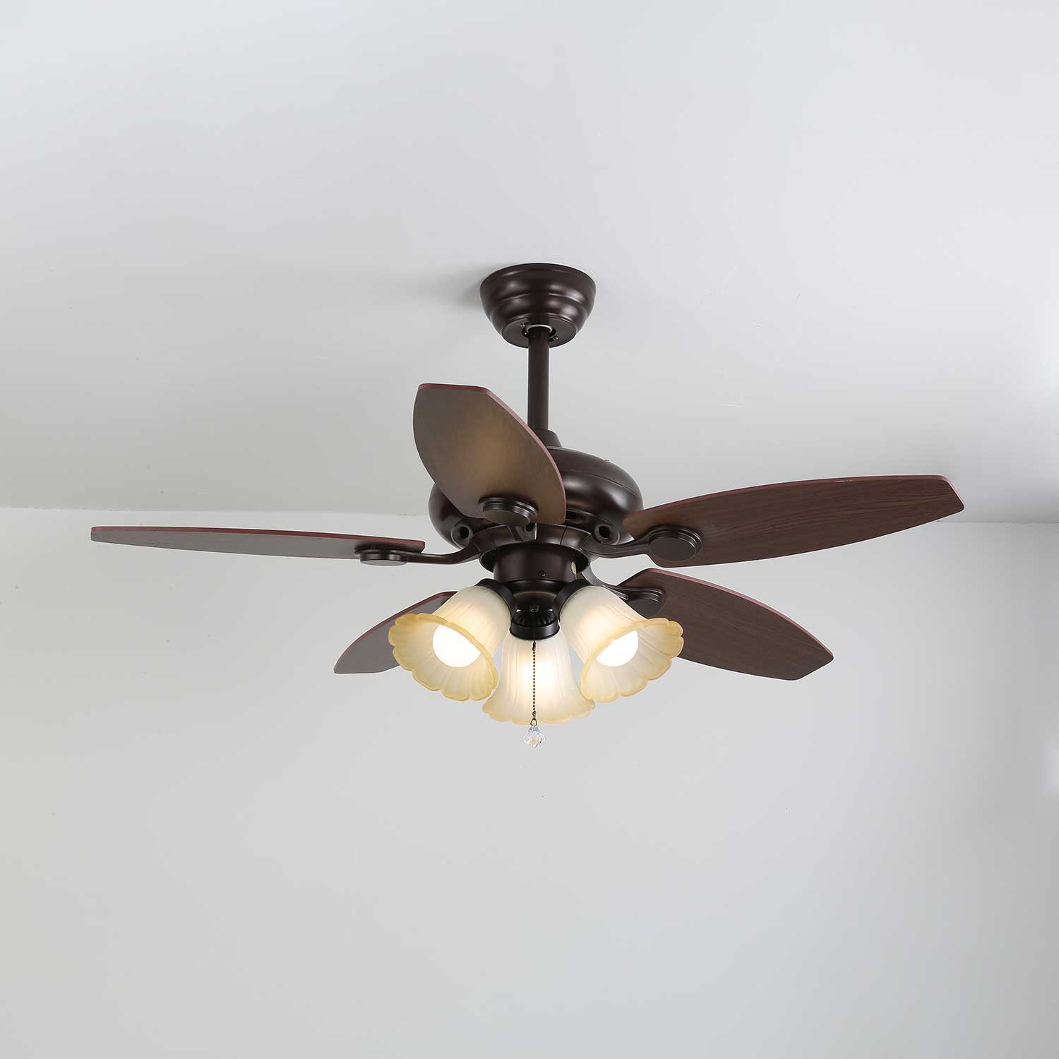 Elviveon Vintage Wood Glass Ceiling Fan Light