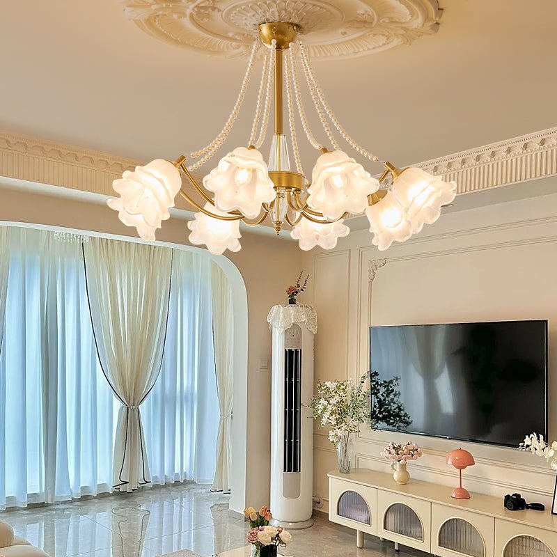 Allirila Traditional Elegance Vintage Bloom Pearls Glass Chandelier