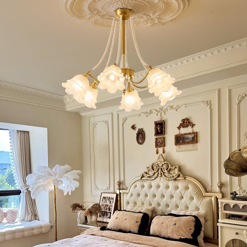 Allirila Traditional Elegance Vintage Bloom Pearls Glass Chandelier