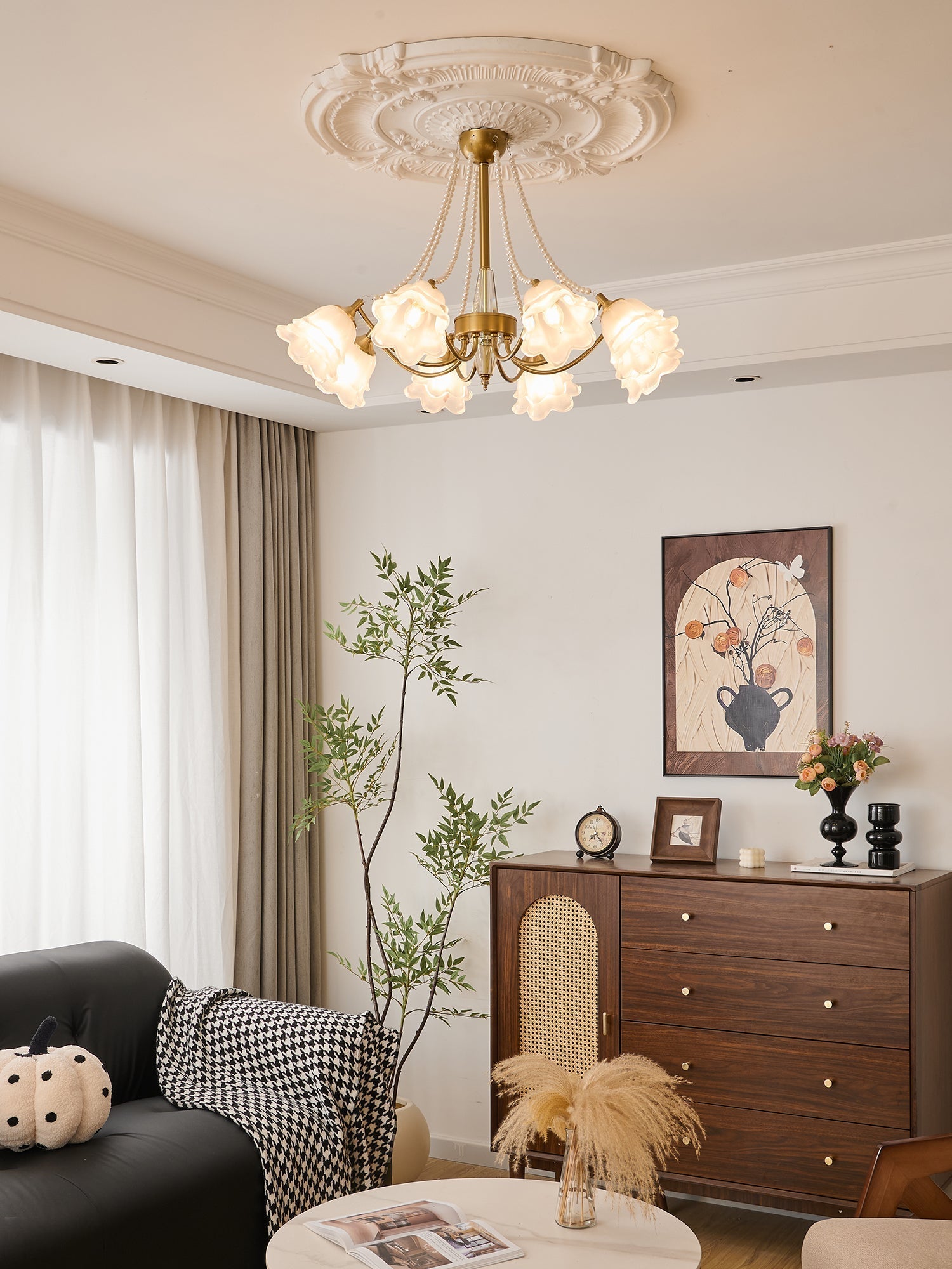Allirila Traditional Elegance Vintage Bloom Pearls Glass Chandelier