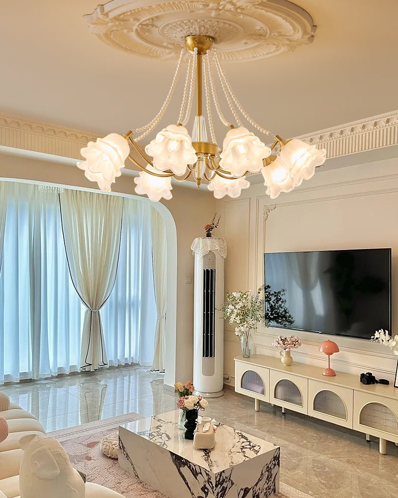 Allirila Traditional Elegance Vintage Bloom Pearls Glass Chandelier