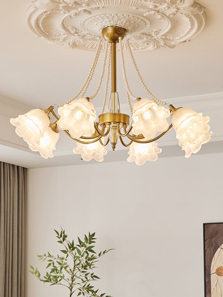 Allirila Traditional Elegance Vintage Bloom Pearls Glass Chandelier