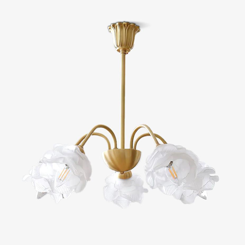 Lustra Chandelier Brass Glass Rose Floral - Neutral Decor
