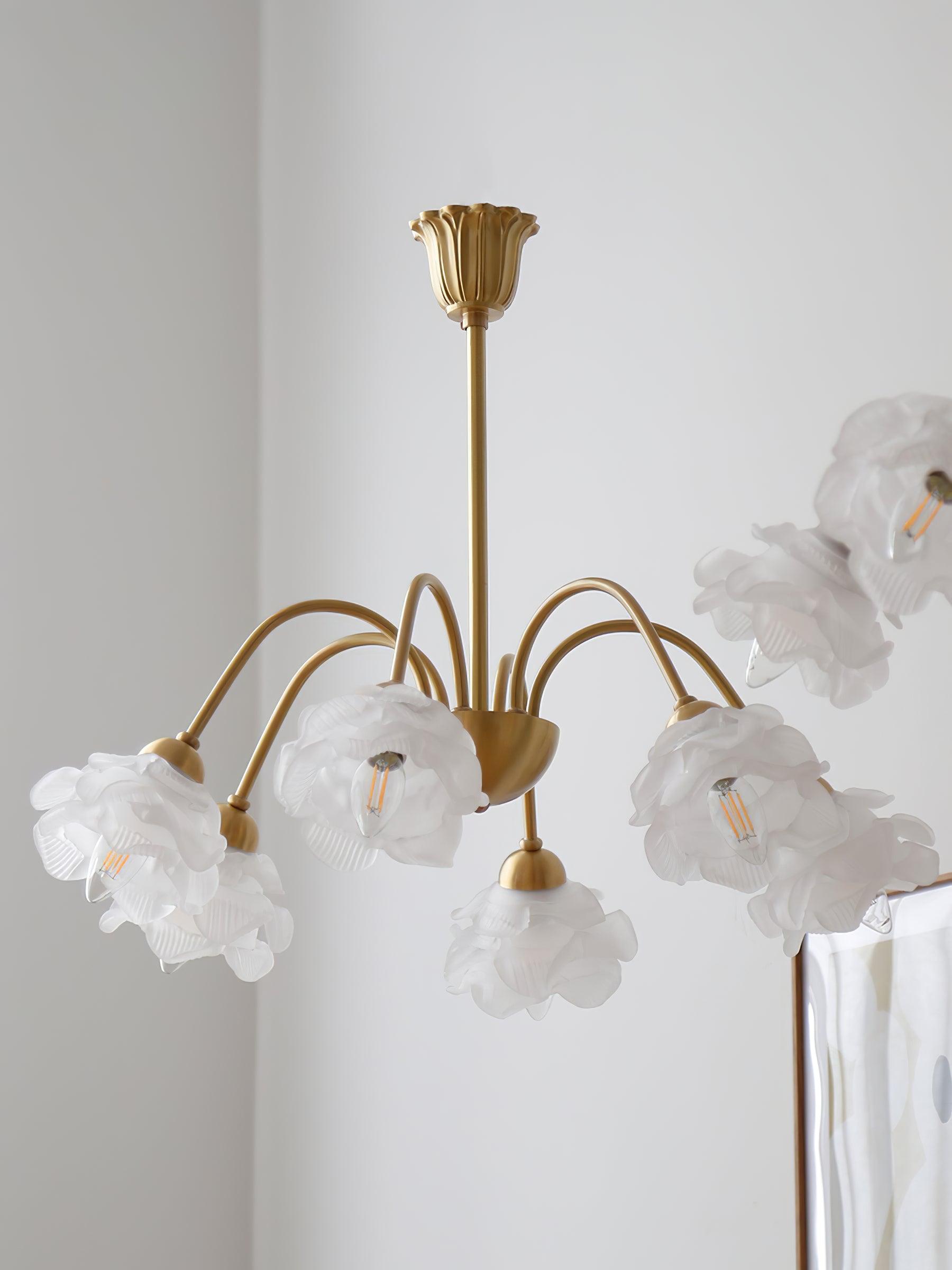 Lustra Chandelier Brass Glass Rose Floral - Neutral Decor