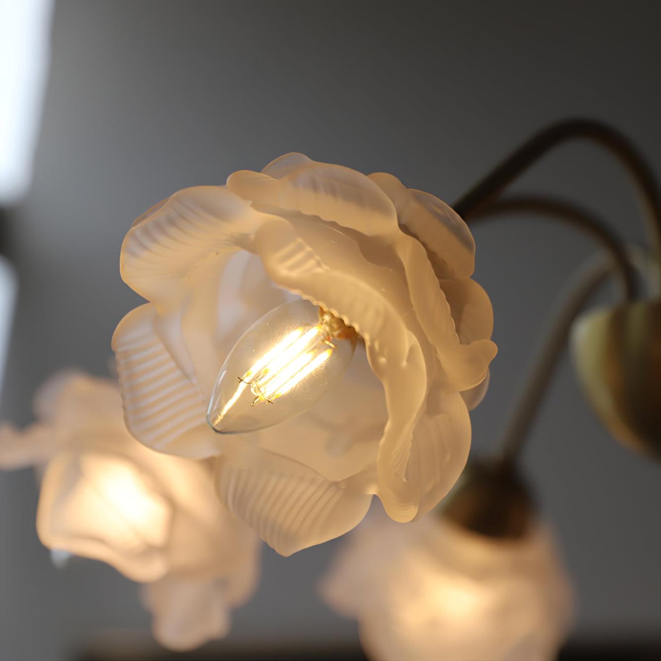 Lustra Chandelier Brass Glass Rose Floral - Neutral Decor