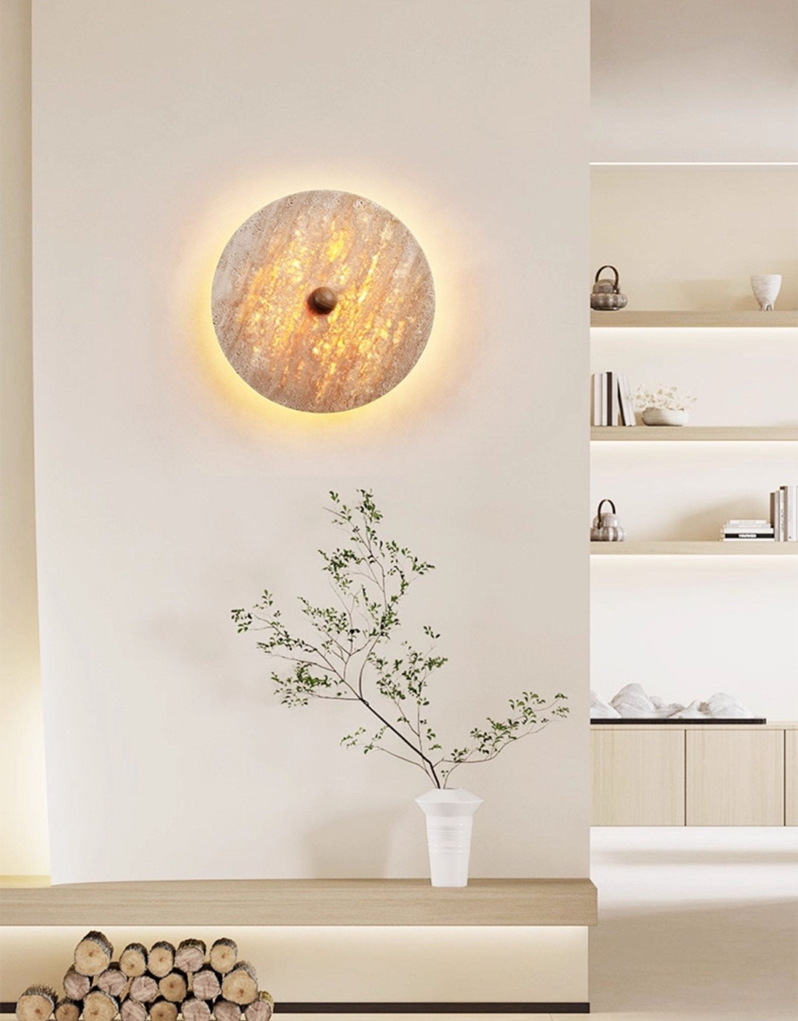 Valisine Round Travertine Disk Wall Lamp