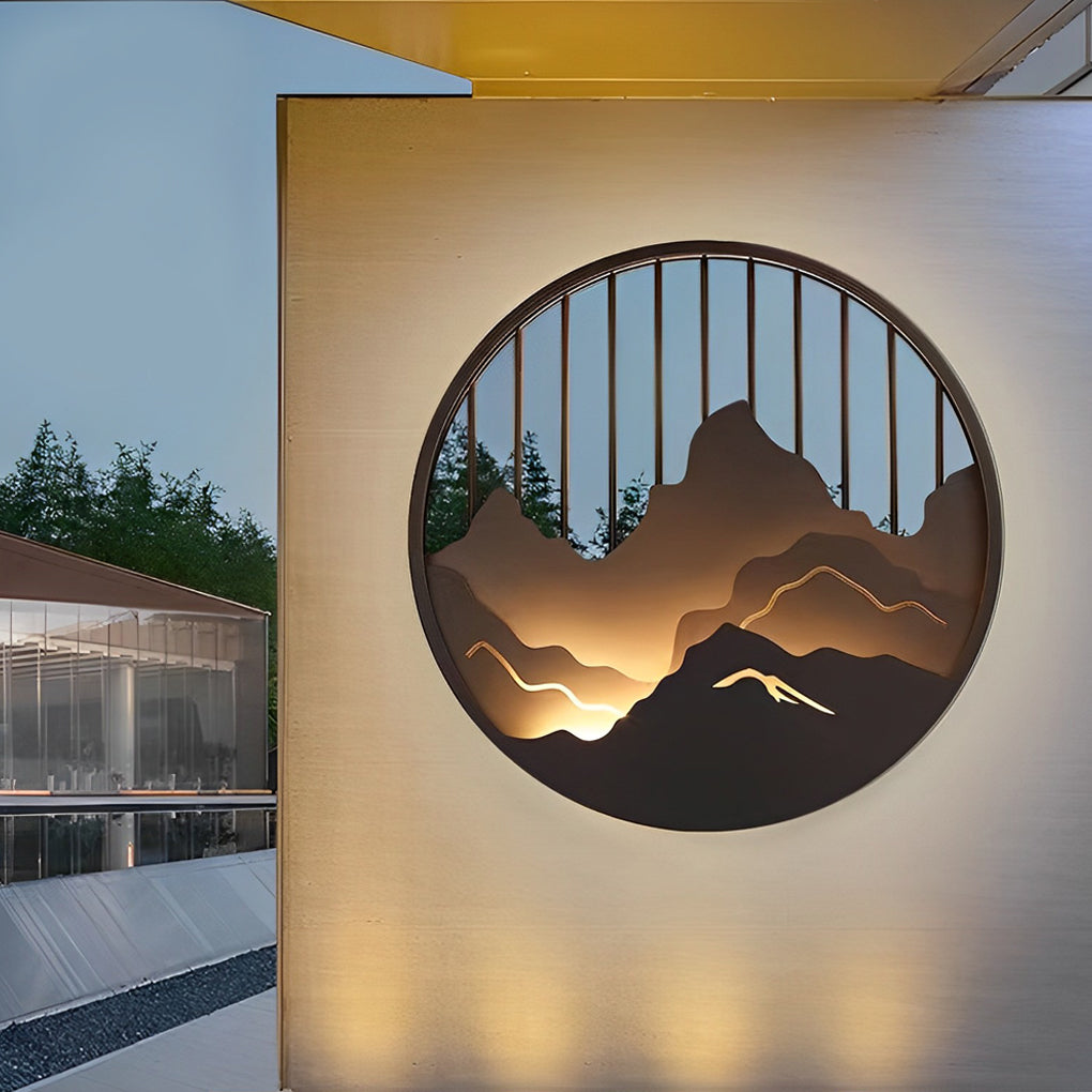 Mytle Round Mountain Scenery Iron Outdoor Wall Sconce