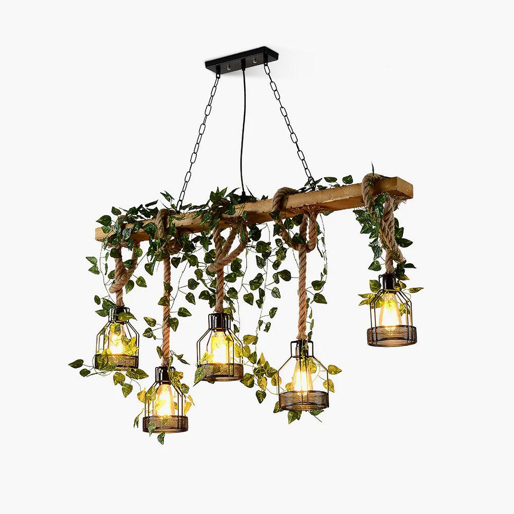 Qyron Chandelier Rustic Wooden Beam Rope Cage Cozy