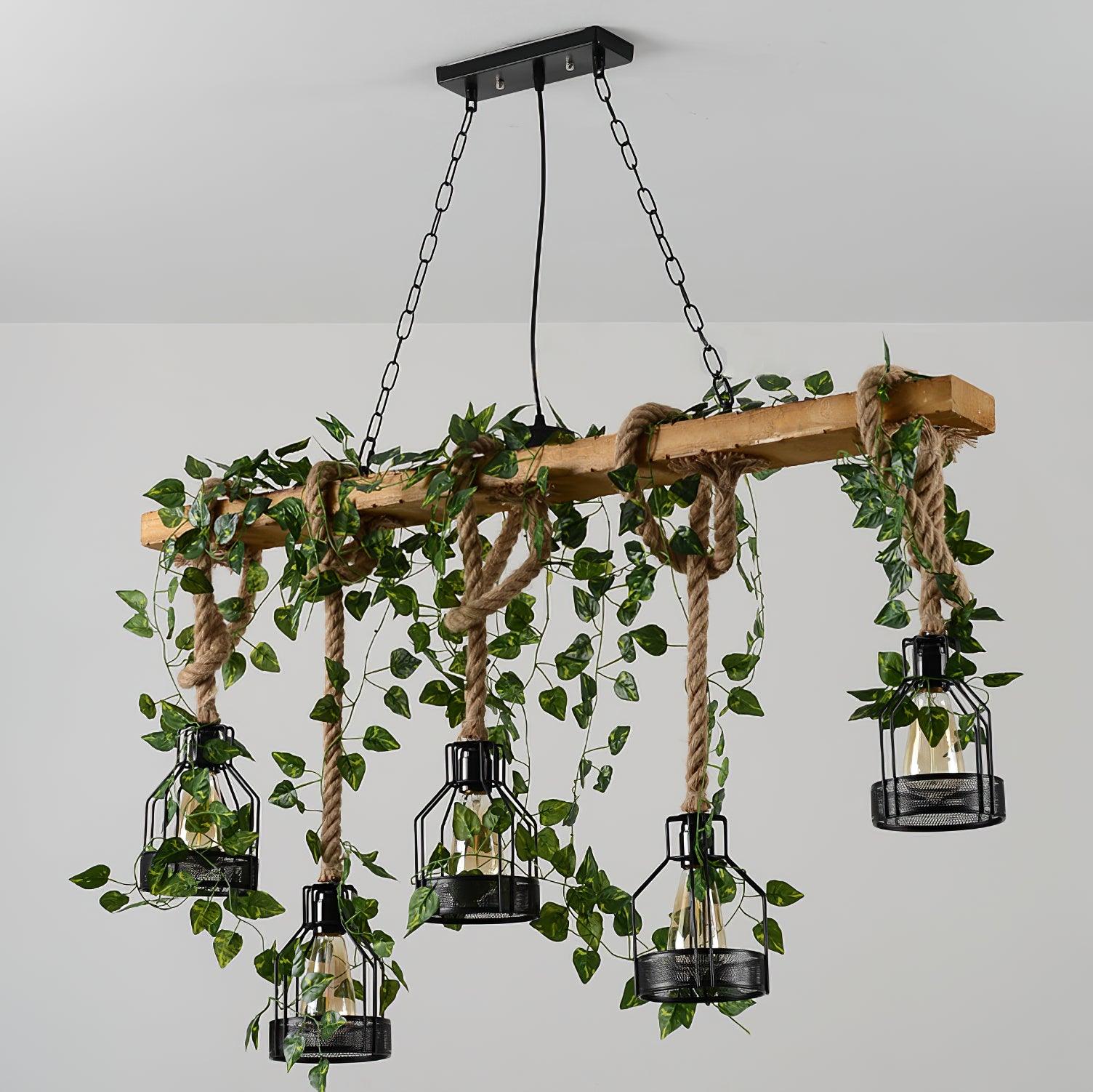 Qyron Chandelier Rustic Wooden Beam Rope Cage Cozy