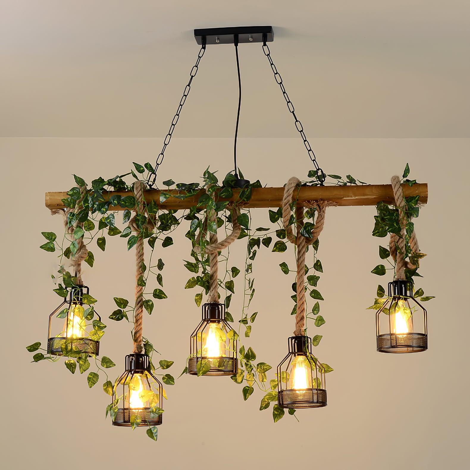 Qyron Chandelier Rustic Wooden Beam Rope Cage Cozy