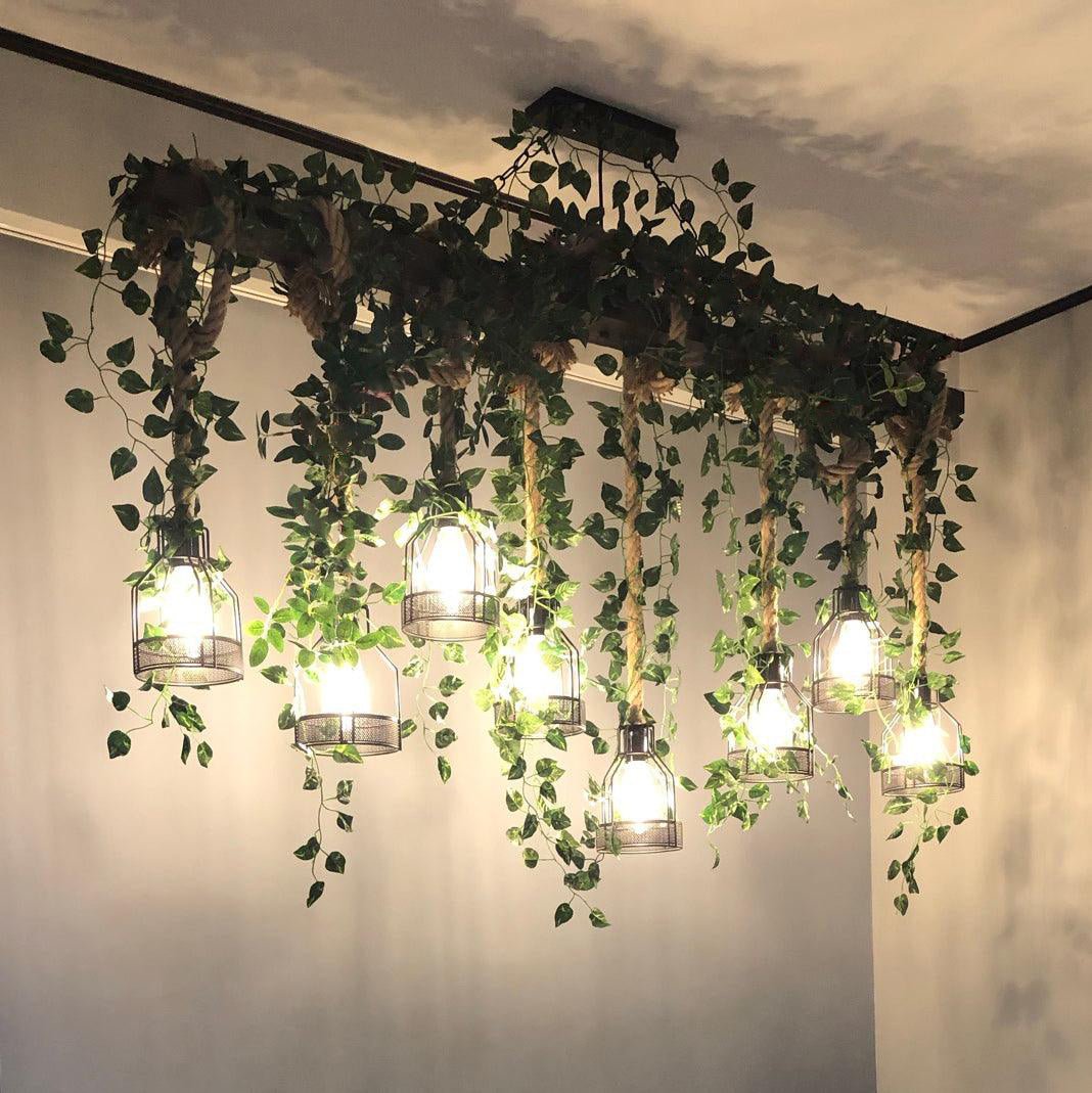 Qyron Chandelier Rustic Wooden Beam Rope Cage Cozy