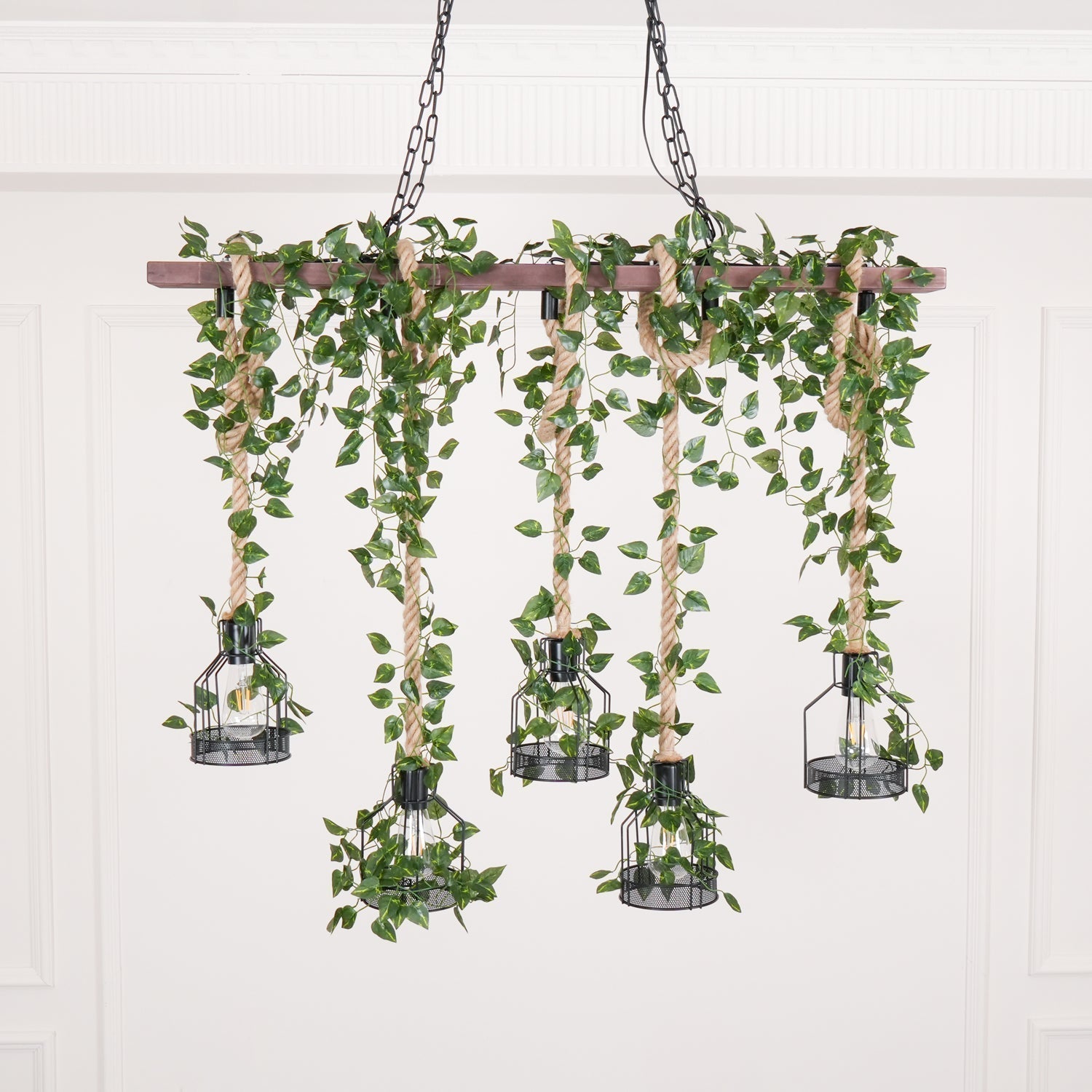 Qyron Chandelier Rustic Wooden Beam Rope Cage Cozy
