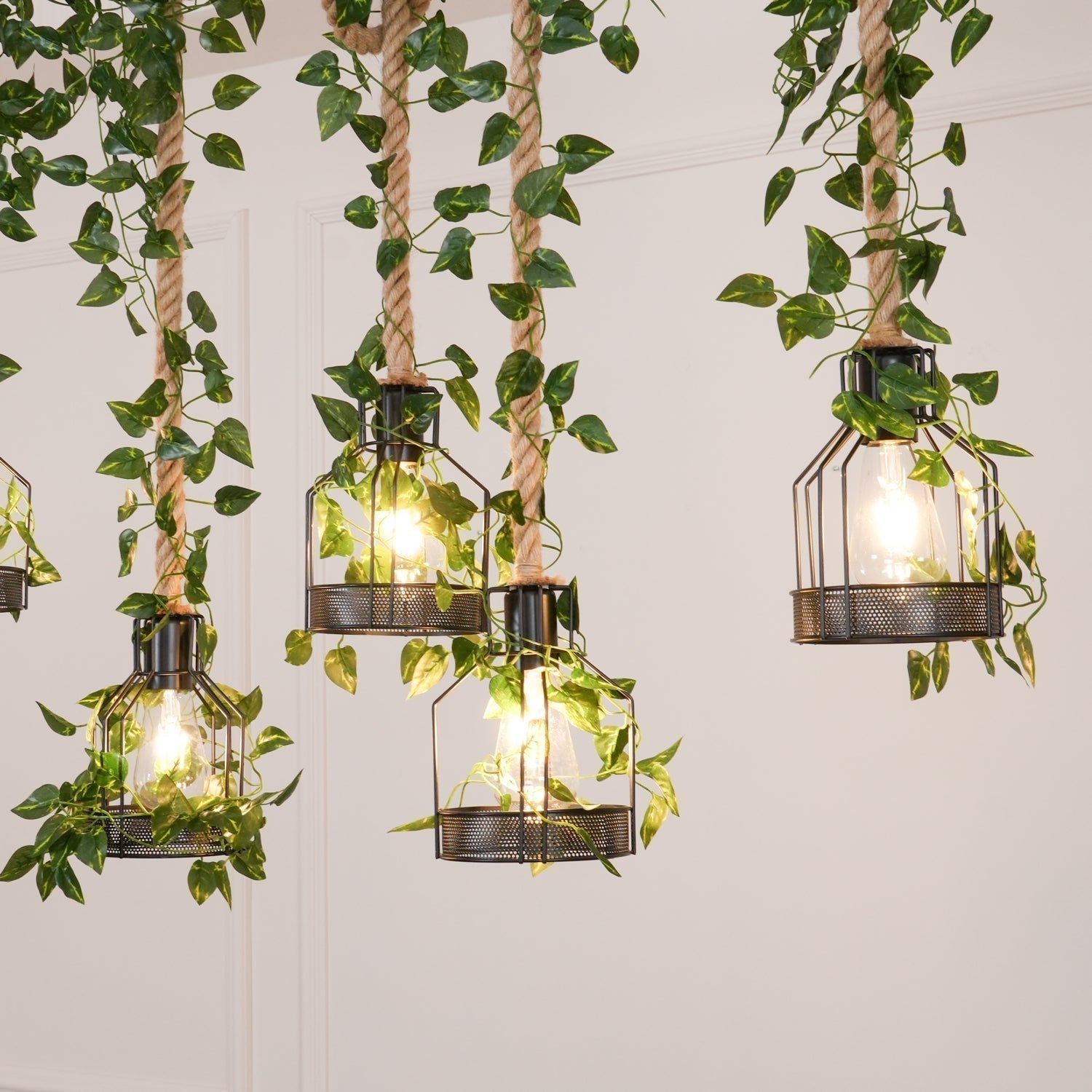 Qyron Chandelier Rustic Wooden Beam Rope Cage Cozy
