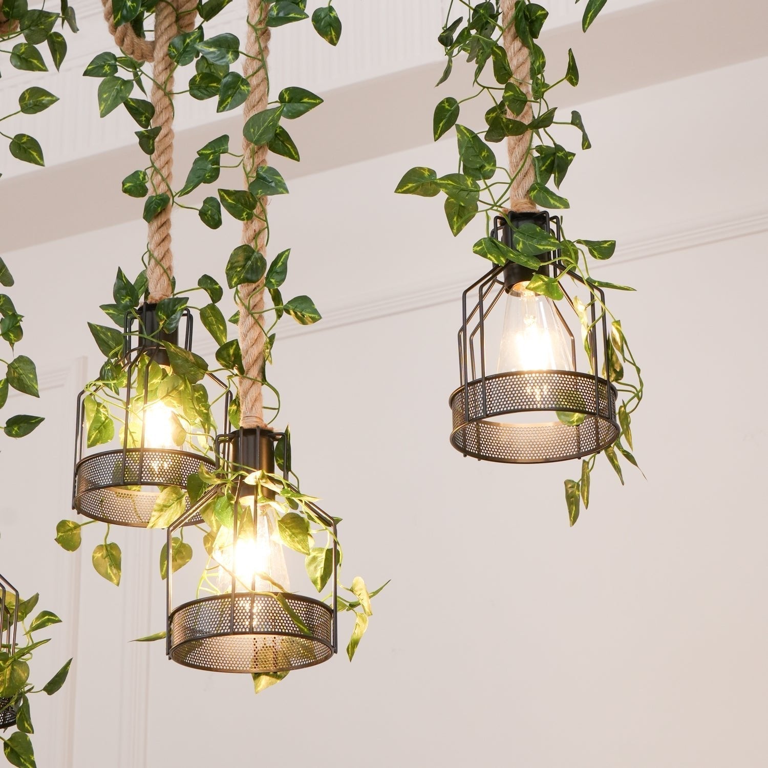 Qyron Chandelier Rustic Wooden Beam Rope Cage Cozy