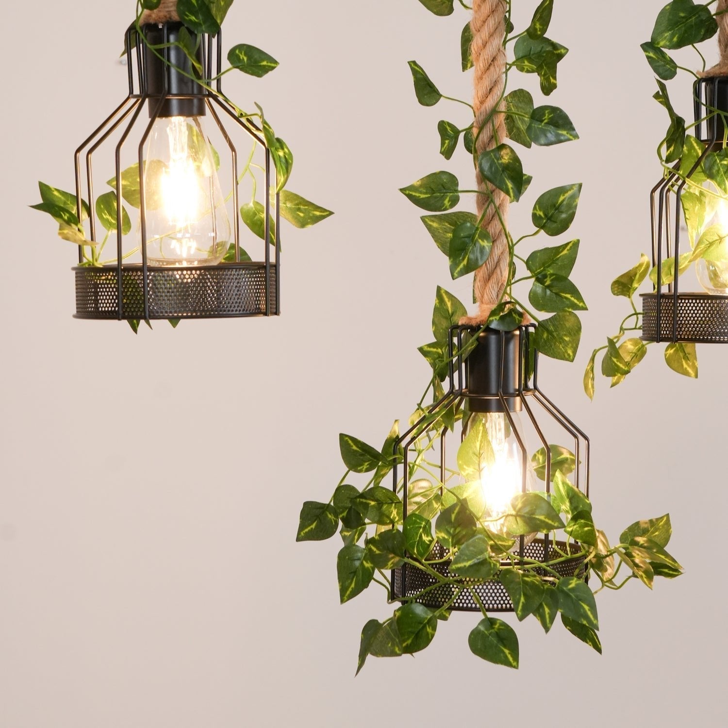 Qyron Chandelier Rustic Wooden Beam Rope Cage Cozy