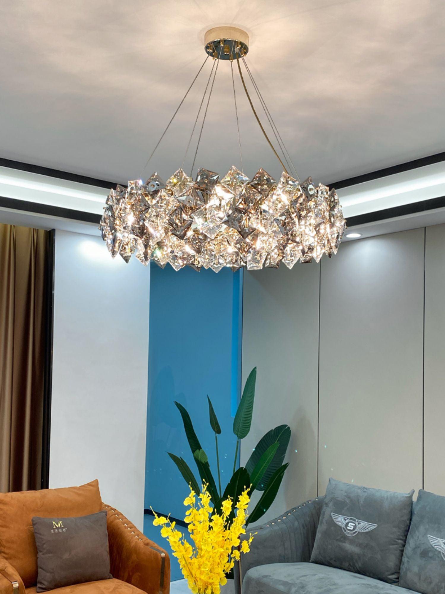 Luxenine Chandelier Scale Crystal Round with Gold LED